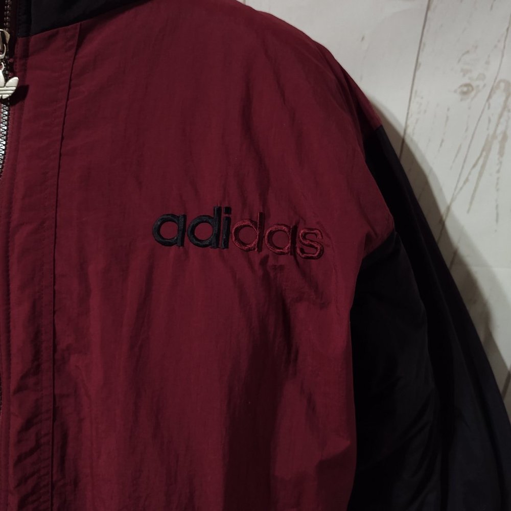 Vintage Adidas Mens Sz M Winter Jacket Trefoil Logo Maroon/Black Like New! - Picture 7 of 10